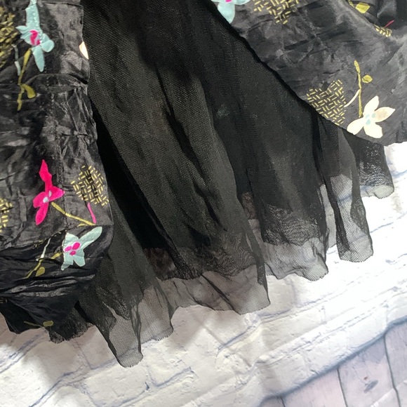 Free People Silk Babydoll Floral Mini Dress Deep V-Neck Black Whimsigoth Y2K 4 - Picture 6 of 10